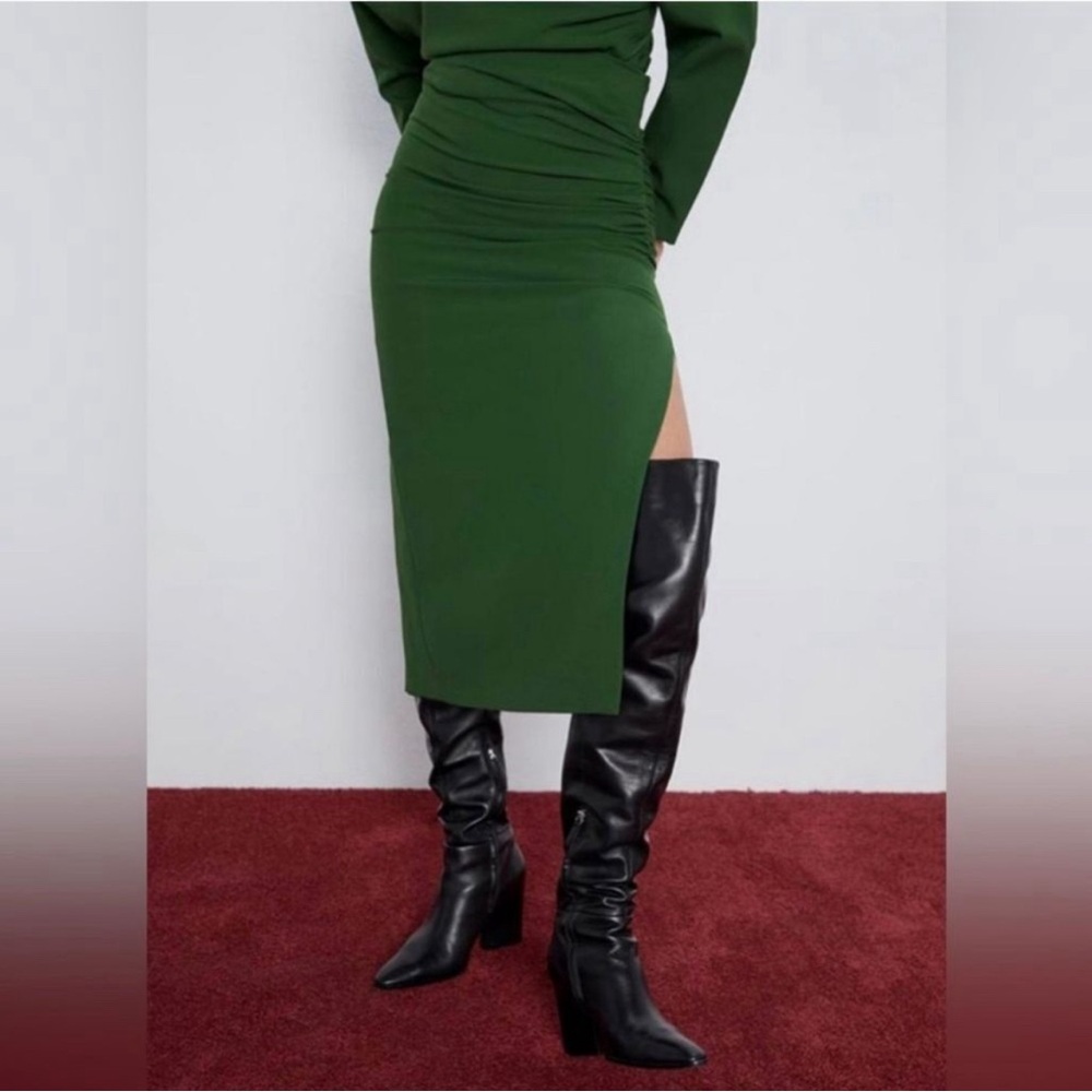 Zara Green Ruched Ling Skirt